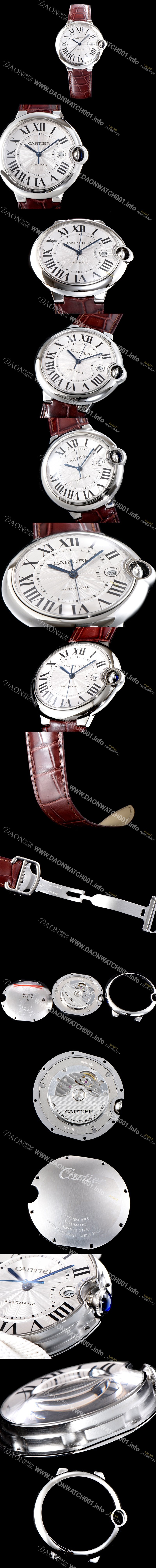 까르띠에 남성용 2019신상 발롱블루 W69016Z4 42mm 브라운 악어가죽 밴드 화이트 다이얼 오토매틱 무브먼트 CAR0510 Ⅳ