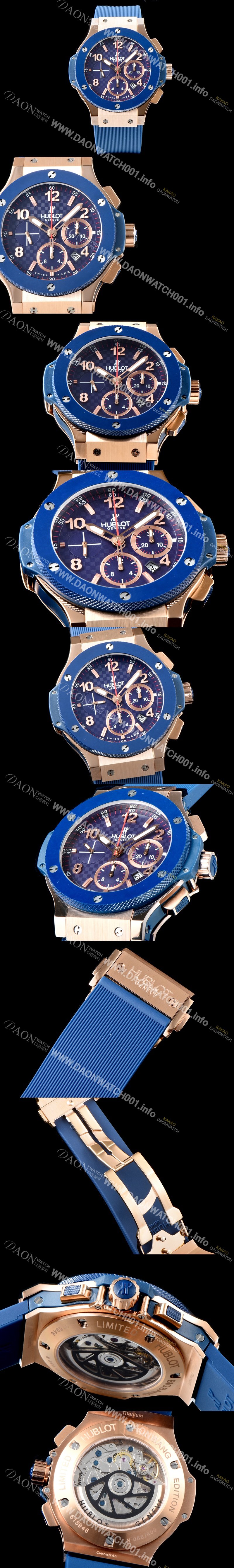휴블렛 남성용 New pgrade!!빅뱅 341.PB.131.RX 18K 로즈 골드 크로노그래프 44MM 블루 카본 피버 다이얼 수정형 ETA 7750 오토매틱 무브먼트 HUB0235 Ⅳ