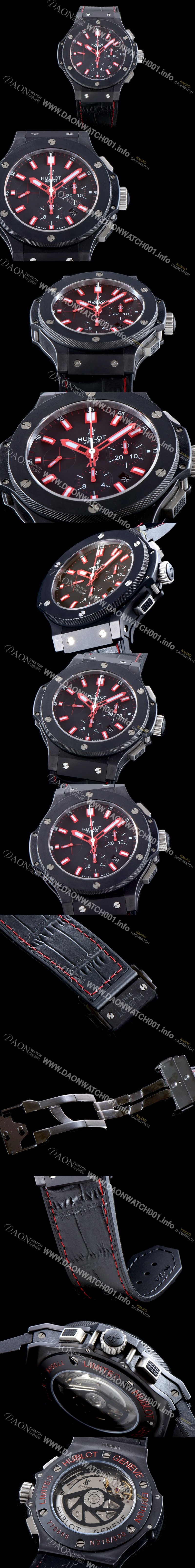 휴블렛 남성용 빅뱅 301.CI.1123.GR 빅뱅 44mm 에디션 올블랙 레드 다이얼 오토매틱 무브먼트 HUB2142 Ⅳ