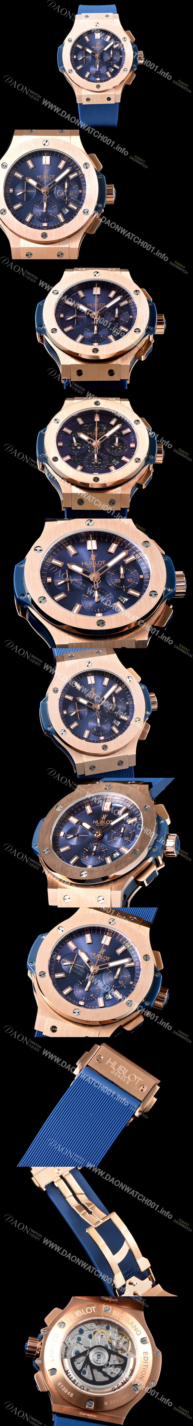 휴블렛 남성용 New pgrade!!빅뱅 301.PX.7180.LR 18K 로즈 골드 크로노그래프 44MM 블루 다이얼 수정형 ETA 7750 오토매틱 무브먼트 HUB0231 Ⅳ