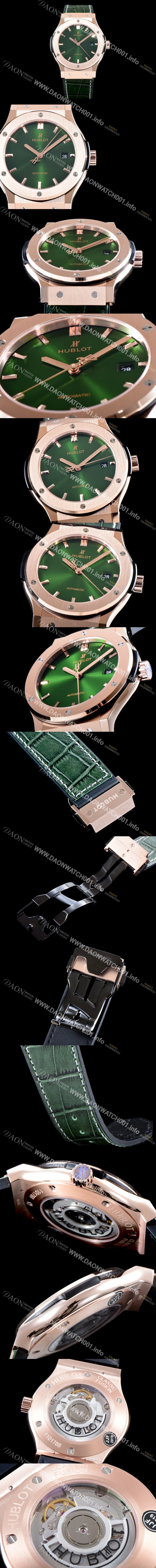 휴블렛 남성용 클레식 퓨전 565.OX.8980.LR 논그로노형 티타늄 그린 에디션!!그린 다이얼 18K 로즈골드 오토매틱 무브먼트 HUB0211 Ⅳ