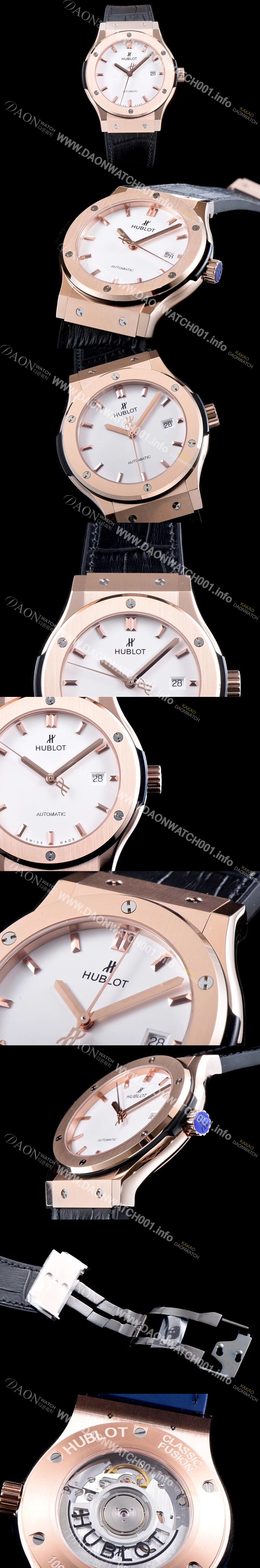 휴블렛 남성용 클레식 퓨전 511.OX.2611.LR 데일리워치 심플하고 클래식한 타입!! 18k 로즈골드 케이스 화이트 다이얼 블랙 레더스트랩 오토매틱 무브먼트 HUB0240 Ⅳ