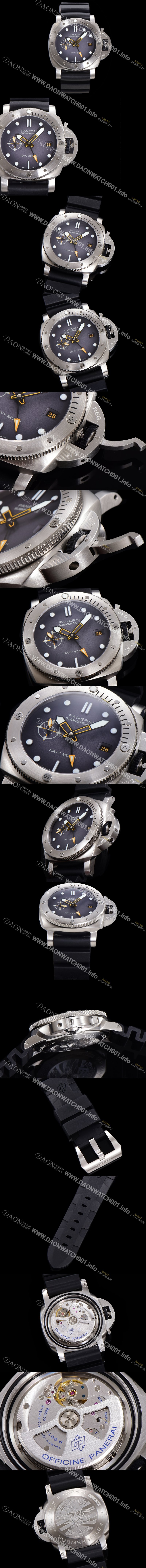 파네라이 남성용 서브머시블 GMT 네이비 씰 PAM01323 오토매틱 Cal P. 900 타입 44mm 우레탄줄 그레이 다이얼 pan5210 Ⅳ