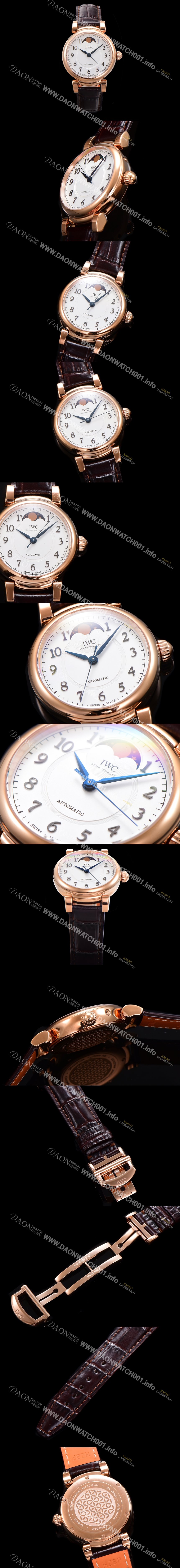 아이더블유씨여성용 다빈치 오토매틱 문페이즈 36mm 18K 로조골드 가죽줄 화이트다이얼 iwc56034 Ⅳ