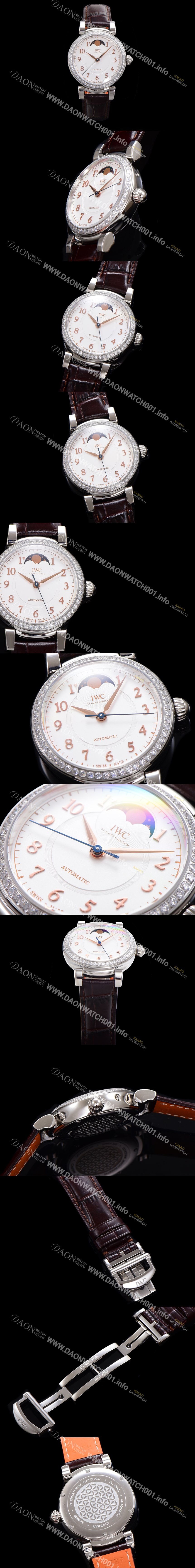 아이더블유씨여성용 다빈치 IW459307 오토매틱 문페이즈 36mm 18K 로조골드 다이아몬드베젤가죽줄 화이트다이얼 iwc76405 Ⅳ