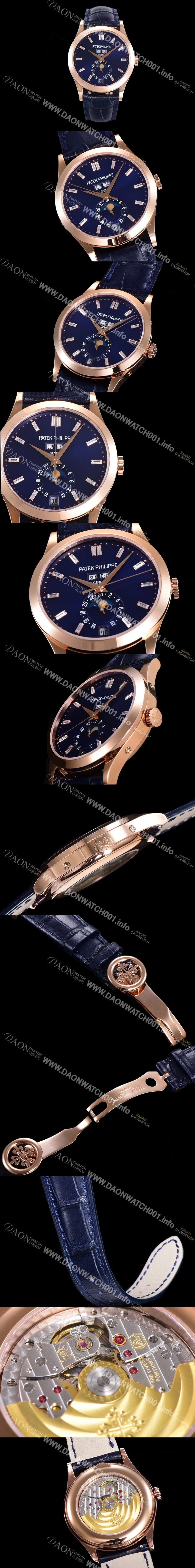 파텍필립 남성용 컴플리케이션 5396R-015 에뉴얼 캘린더 39MM UP!! 데이-데이트 문페이즈 바게트 컷 다이아몬드 인덱스 네이비 다이얼 Cal.324 S C 오토매틱 무브먼트 PAT0110 Ⅳ