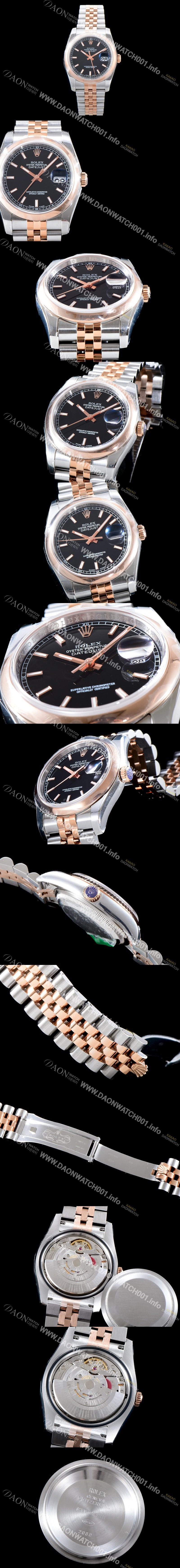 로렉스 남성용 업그레이드형 데이져스트 116201-63601 오이스터36mm 스무스 베젤(AR) 18K 로즈골드 투톤콤비 블랙 다이얼 오토매틱 무브먼트 ROL0010 Ⅳ