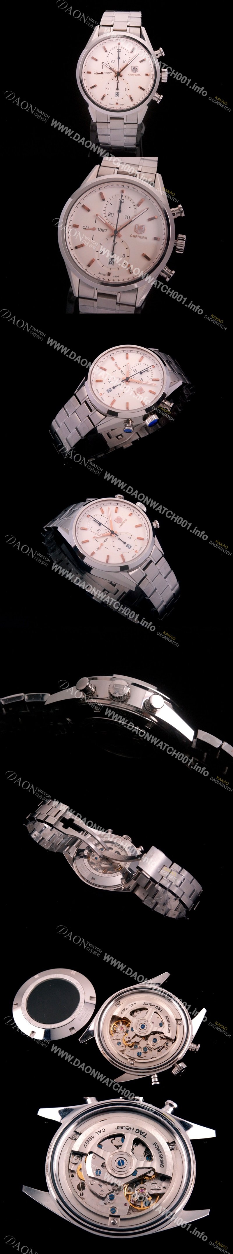 태그호이어 남성용 까레라 칼리버 1887 크로노그래프 화이트 다이얼 7750 오토매틱 TAG4200 Ⅳ
