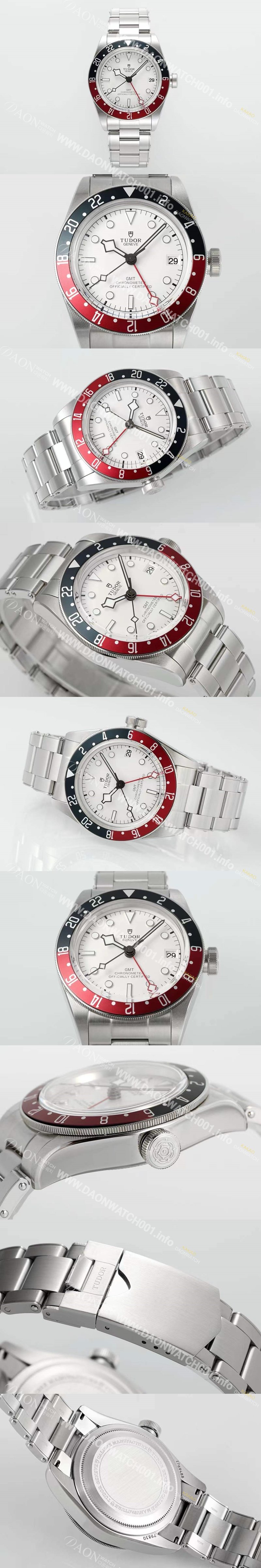 튜더 남성용 바젤월드 블랙 베이 M79830RB-0010 지엠티!! 듀얼 타임 블랙/레드 투톤 24시간 회전 베젤 화이트 다이얼 브레이슬릿 스위스 ETA 2824-A2 오토매틱 무브먼트 tud5126 Ⅳ