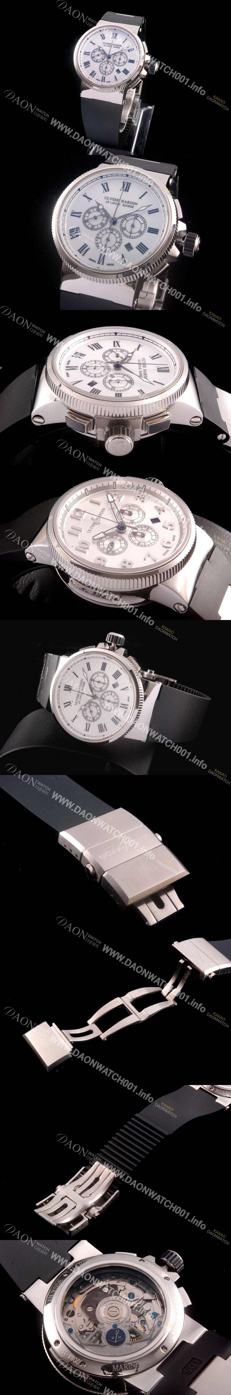 율리스나르당 남성용 마린크로노그래프 44mm 로마마크 화이트 다이얼 ULY42010 Ⅳ
