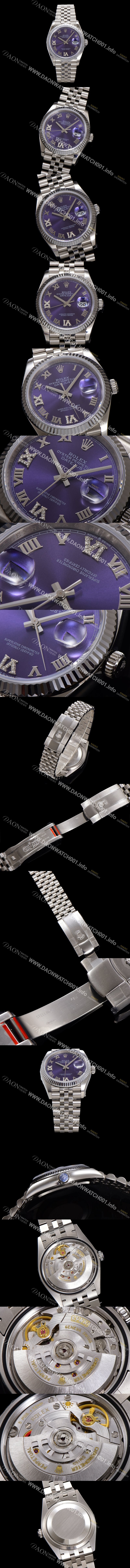 로렉스 남성용 데이저스트 m126234 로마인덱스 36mm 오토매틱 Cal.3235 무브먼트 퍼플 다이얼 rol5356 Ⅳ