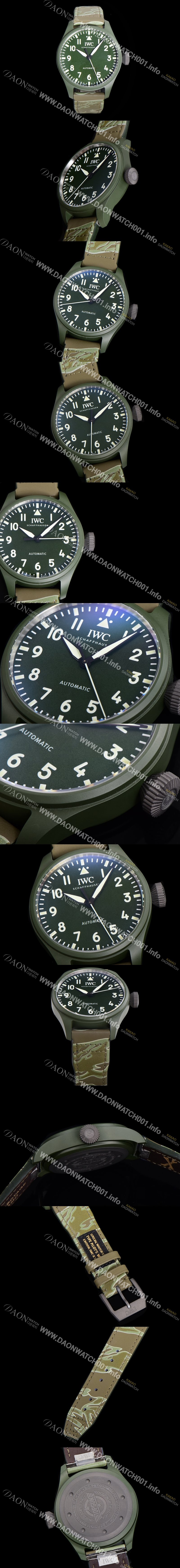 아이더블유씨 남성용 파일럿 IW329802 오토매틱 43.8mm 세라믹 재질 나토천/러버 믹스 그린 다이얼 iwc29053 Ⅳ