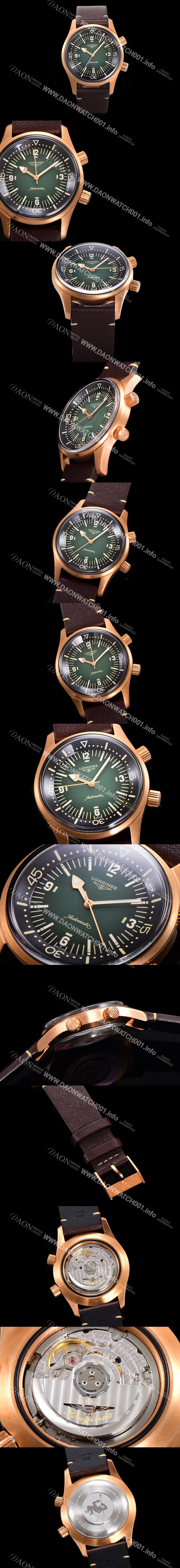 론진 남성용 해리티지 오토매틱 Cal.L888.5 타입 42mm 브론즈케이스 가죽줄 그린다이얼 lon5131 Ⅳ