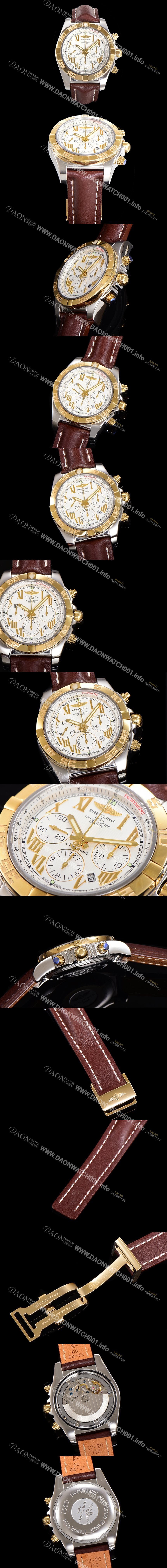 브라이틀링 남성용 원드라이더 크로노맷 오토매틱 ETA-7750 기계식 44mm 18K 옐루골드 가죽줄 화이트다이얼 bre9152 Ⅳ