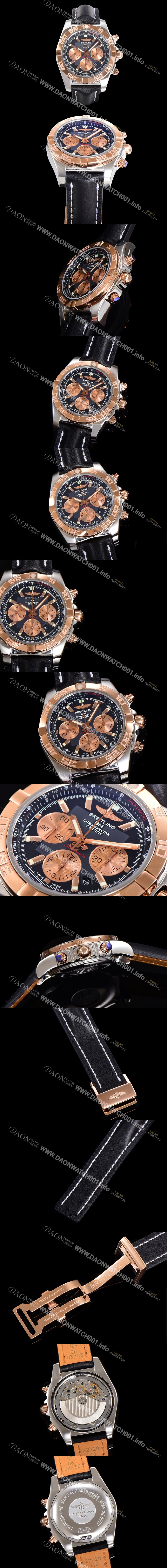 브라이틀링 남성용 원드라이더 크로노맷 오토매틱 ETA-7750 기계식 44mm 18K 로즈골드 가죽줄 블랙다이얼 bre9213 Ⅳ
