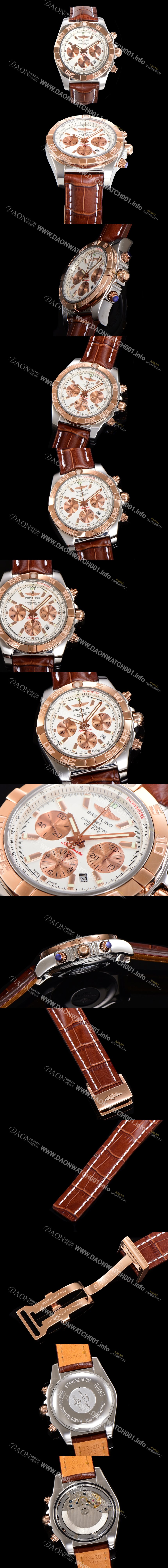 브라이틀링 남성용 원드라이더 크로노맷 오토매틱 ETA-7750 기계식 44mm 18K 로즈골드 가죽줄 화이트다이얼 bre3911 Ⅳ