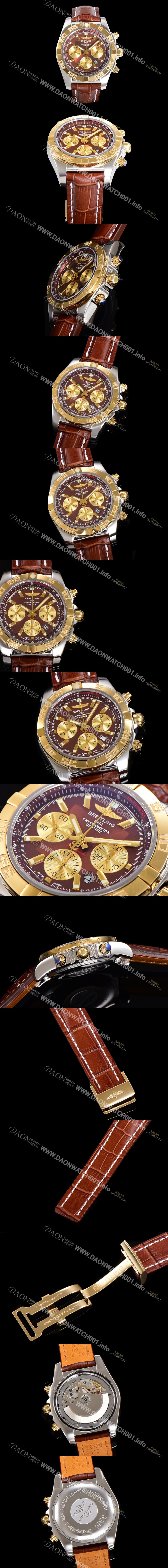 브라이틀링 남성용 원드라이더 크로노맷 오토매틱 ETA-7750 기계식 44mm 18K 옐루골드 가죽줄 브라운다이얼 bre5391 Ⅳ