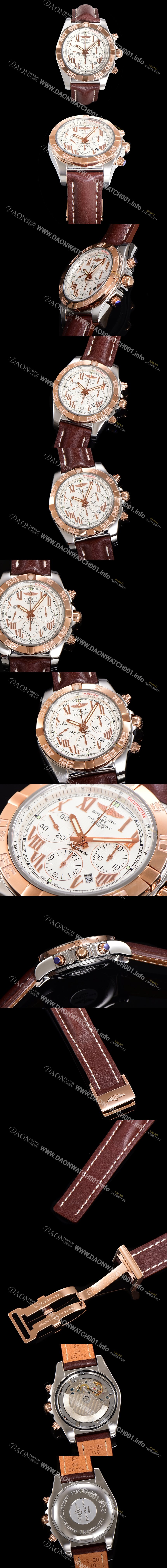 브라이틀링 남성용 원드라이더 크로노맷 오토매틱 ETA-7750 기계식 44mm 18K 로즈골드 가죽줄 화이트다이얼 bre9911 Ⅳ