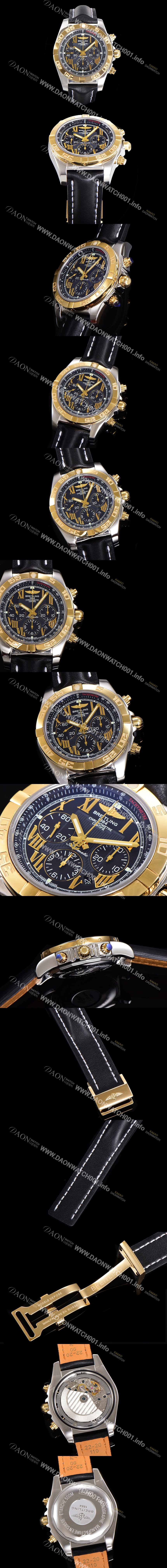 브라이틀링 남성용 원드라이더 크로노맷 오토매틱 ETA-7750 기계식 44mm 18K 옐루골드 가죽줄 블랙다이얼 bre1951 Ⅳ