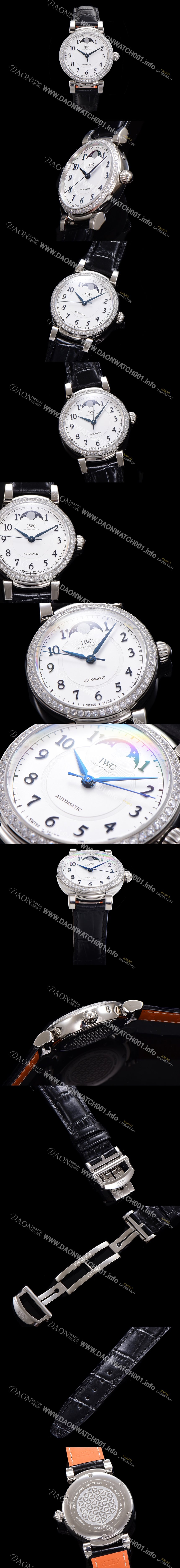 아이더블유씨여성용 다빈치 오토매틱 문페이즈 36mm 18K 로조골드 다이아몬드베젤가죽줄 화이트다이얼 iwc75312 Ⅳ