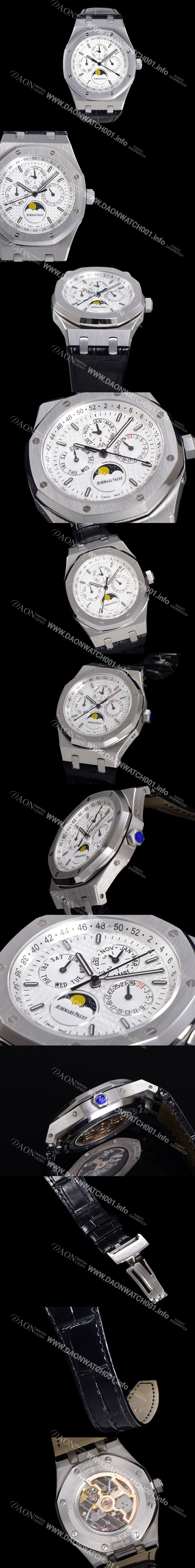 오데마피게 남성용 로얄오크 퍼펙츄얼 캘린더 41mm 오토매틱 T5134 타입 가죽줄 화이트다이얼 aud9513 Ⅳ
