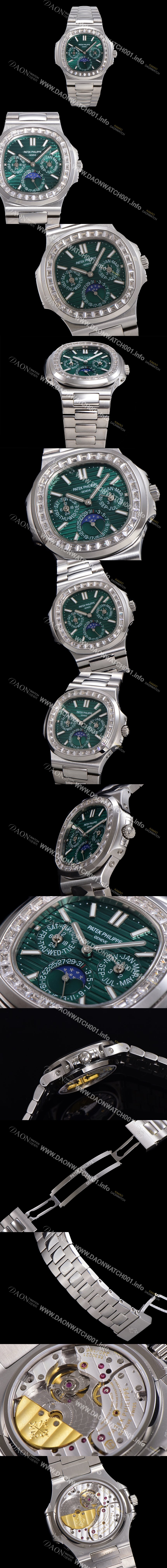 파텍필립 남성용 Ref.5740 노틸러스 문페이즈 오토매틱 Cal.240 Q타입 40mm 다이아몬드/쥬얼 메탈줄  그린다이얼 pat1215 Ⅳ