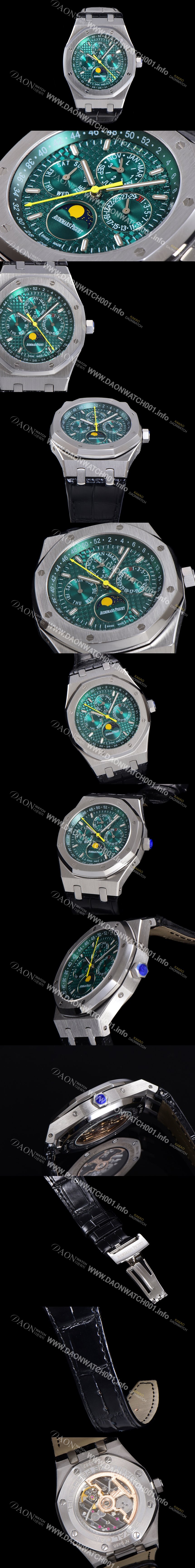 오데마피게 남성용 로얄오크 퍼펙츄얼 캘린더 41mm 오토매틱 T5134 타입 가죽줄 그린다이얼 aud1953 Ⅳ