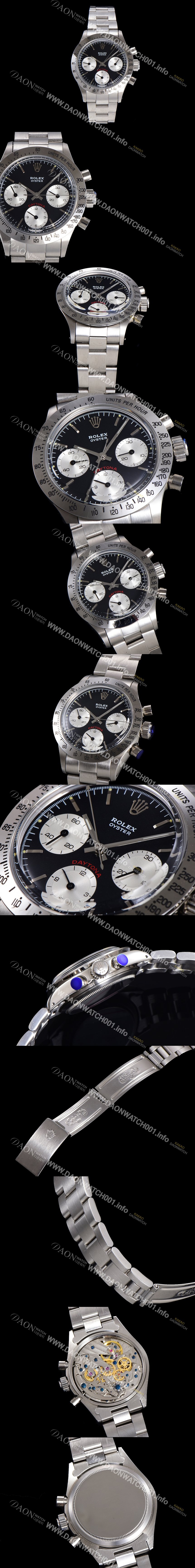 로렉스 남성용 1965년 모델  클래식 코스모그래프 데이토나  Ref.6239 수동감기/기계식 37mm 스크류 다운 푸셔 메탈줄 블랙다이얼 rol1951 Ⅳ