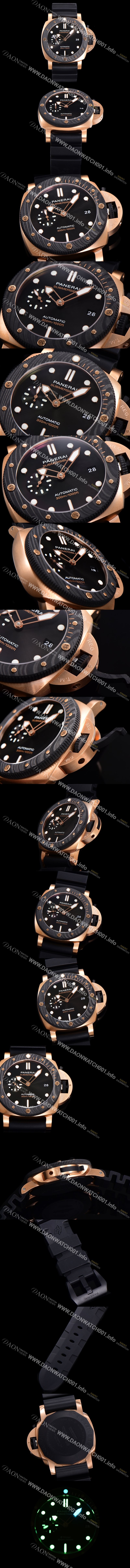 파네라이 남성용 서브머시블 팸 PAM01070 오토매틱 Cal P. 900 타입 44mm 18K 로즈골드  카본재질 나토천밴드 블랙다이얼 pan6829 Ⅳ