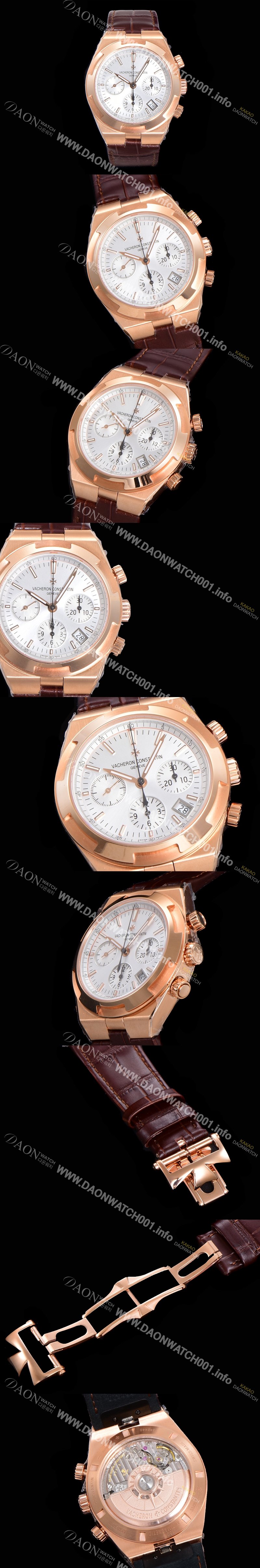 바쉐런콘스탄틴 남성용 오버시즈 크로노그래프 42mm 오토매틱 5500S 18K 로즈골드 가죽줄 화이트다이얼 vac3595 Ⅳ