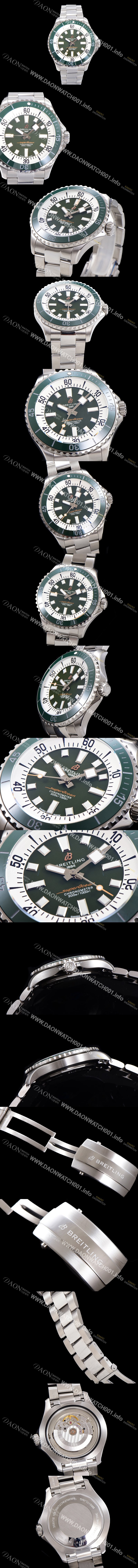 브라이틀링 뉴 다이버워치 남성용 슈퍼오션 44mm 오토매틱 ETA2824-2 타입 크로노미터 메탈줄 세라믹베젤 그린다이얼 bre4482 Ⅳ