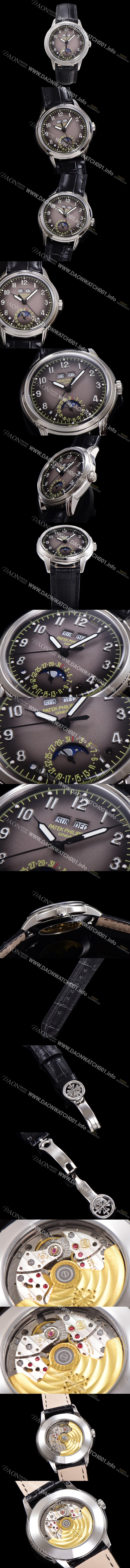 파텍필립 남성용 퍼페추얼 캘린더 오토매틱 PP Cal.324 타입 40mm 가죽줄 문페이즈 그레이다이얼 pat20748 Ⅳ
