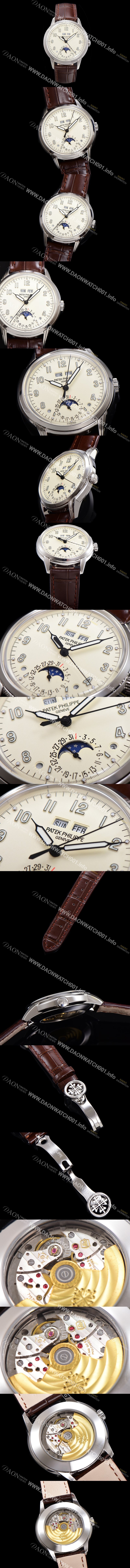 파텍필립 남성용 퍼페추얼 캘린더 오토매틱 PP Cal.324 타입 40mm 가죽줄 문페이즈 화이트다이얼 pat24729 Ⅳ
