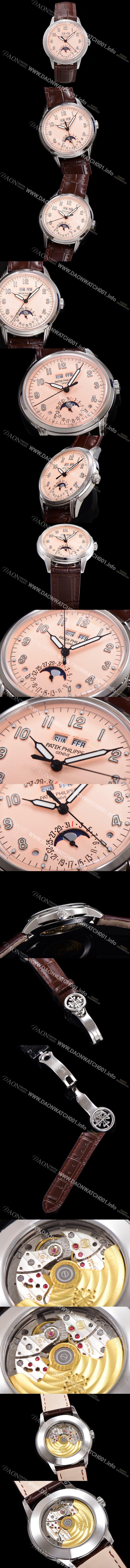 파텍필립 남성용 퍼페추얼 캘린더 오토매틱 PP Cal.324 타입 40mm 가죽줄 문페이즈 핑크다이얼 pat48084 Ⅳ