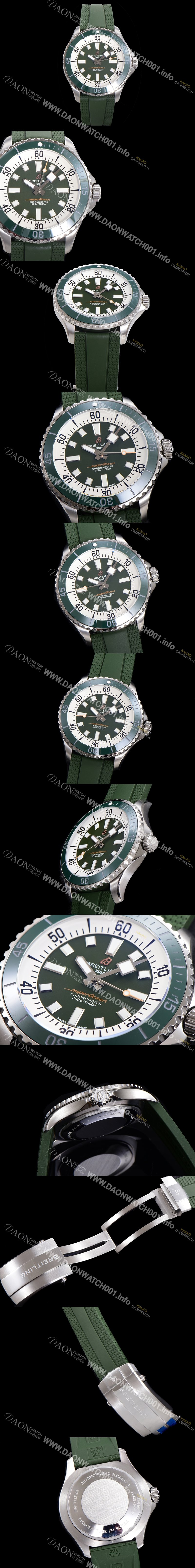 브라이틀링 뉴 다이버워치 남성용 슈퍼오션 44mm 오토매틱 ETA2824-2 타입 크로노미터 우레탄줄 세라믹베젤 그린다이얼 bre80774 Ⅳ