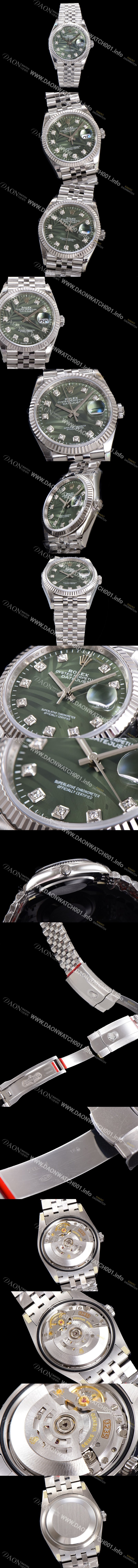 로렉스 남성용 904L스틸!! 2023신형 데이저스트 36mm II m126234-0055 올리브 그린 다이얼  큐빅인덱스 스틸 브레이슬릿 신형 Cal.3235 오토매틱 무브먼트 ROL16119 Ⅳ