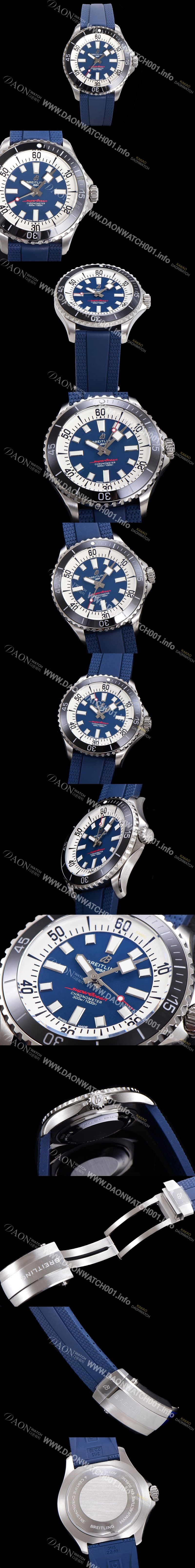 브라이틀링 뉴 다이버워치 남성용 슈퍼오션 44mm 오토매틱 ETA2824-2 타입 크로노미터 우레탄줄 세라믹베젤 블루다이얼  bre04249 Ⅳ