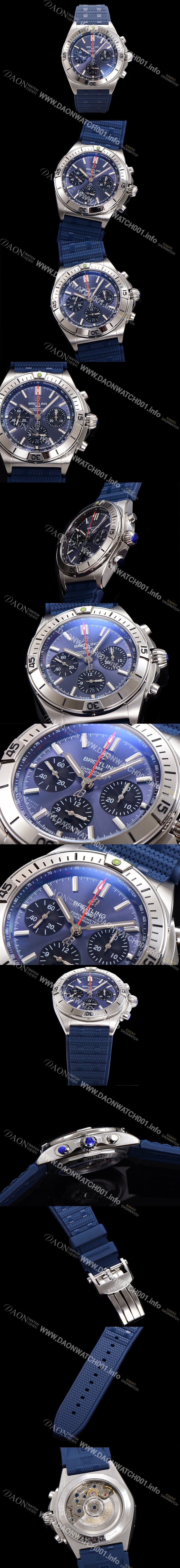 브라이틀링 남성용 크로노맷 B01 오토매틱 ETA7750-2 타입 42mm 금장시계 우레탄줄 블루 다이얼 bre95034 Ⅳ