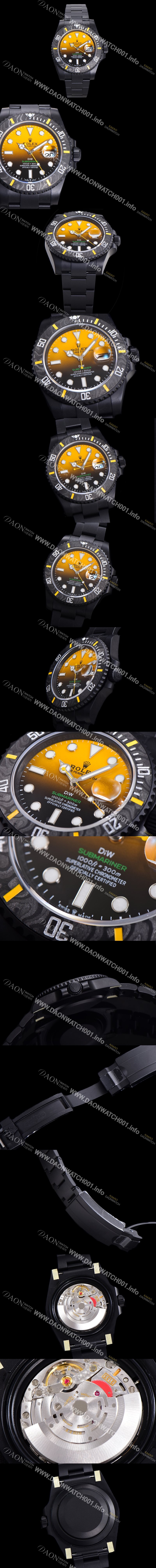 로렉스 남성용 904L스틸!! 서브마리너 40mm 카본베젤 오토매틱 Cal.3135 옐로우 블랙 콜라보 다이얼 rol49211 Ⅳ