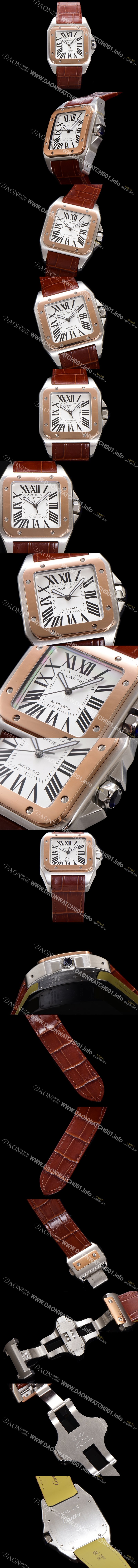 까르띠에 산토스 100 XL W20072X7 오토매틱 ETA2824-2 타입 18k 로즈골드 남성용 51mm 가죽줄 화이트 다이얼 car69314 Ⅳ