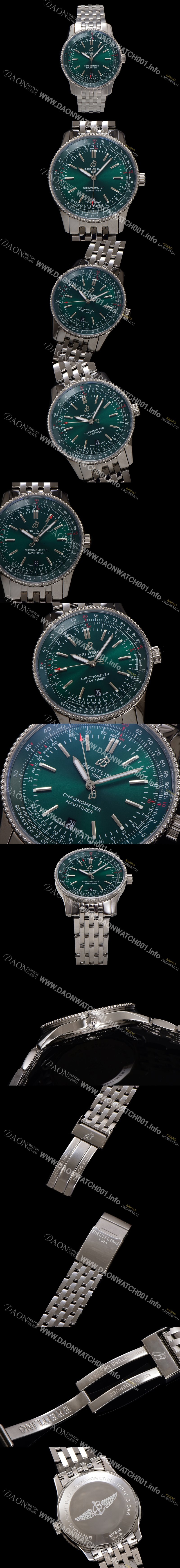 브라이틀링 남성용 네비타이머 A17326361L1A1 크로노그래프 오토매틱 2824 타입 41mm 메탈줄 그린 다이얼 bre6033 Ⅳ