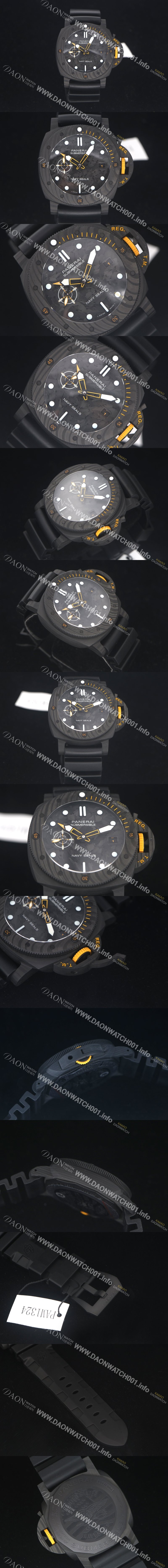 파네라이 남성용 서브멀시브 GMT 카보텍 네이비 실 PAM01324 오토매틱 Cal.P9000타입 44mm 블랙 다이얼 pan5231 Ⅳ
