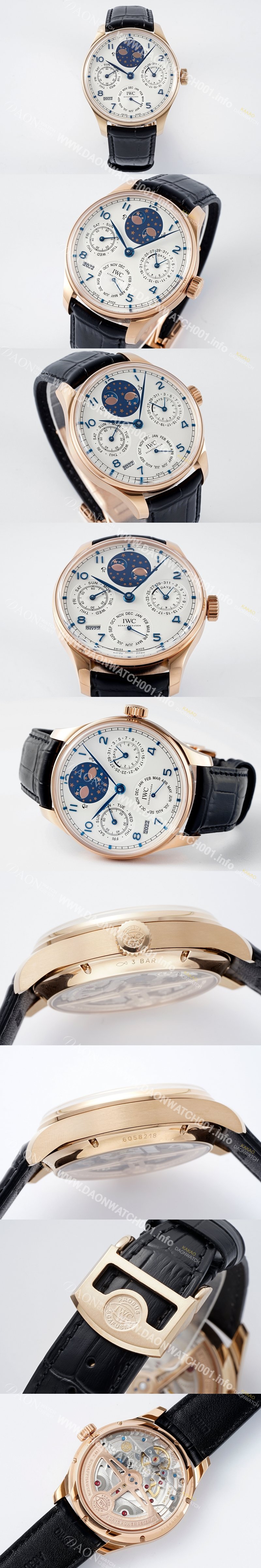 아이더블유씨 남성용 포루투기즈 IW503405 퍼페추얼 캘린더 더블 문 플래티넘 44mm 18k 로즈골드 오토매틱 무브먼트 화이트 다이얼 iwc4110 Ⅳ