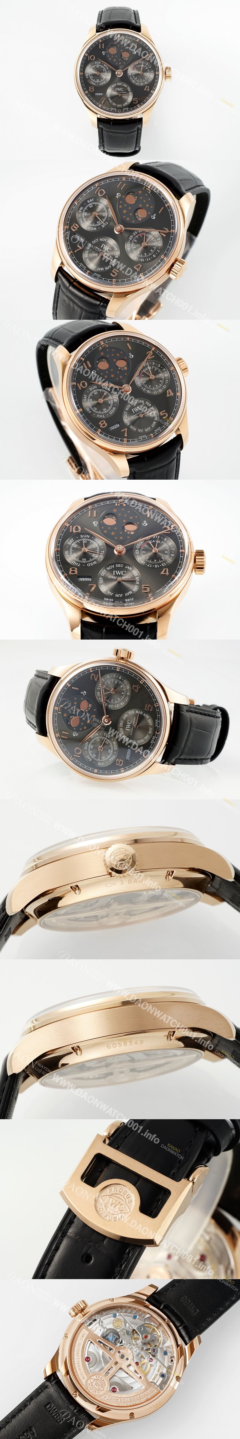 아이더블유씨 남성용 포루투기즈 IW503404 퍼페추얼 캘린더 더블 문 44mm 18k 로즈골드 오토매틱 무브먼트 그레이 다이얼 iwc4111 Ⅳ