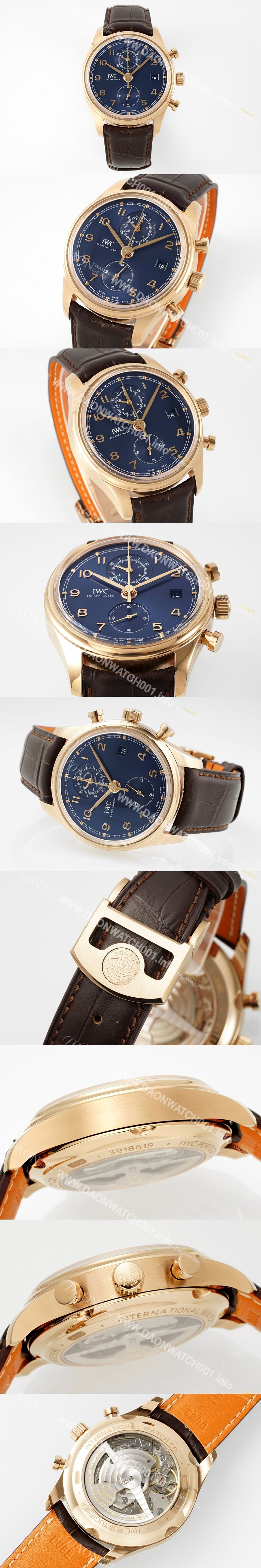 아이더블유씨 남성용 포루투기즈 IW390305 18k 로즈골드 42mm 크로노그래프 오토매틱 무브먼트 블루 다이얼 iwc4097 Ⅳ