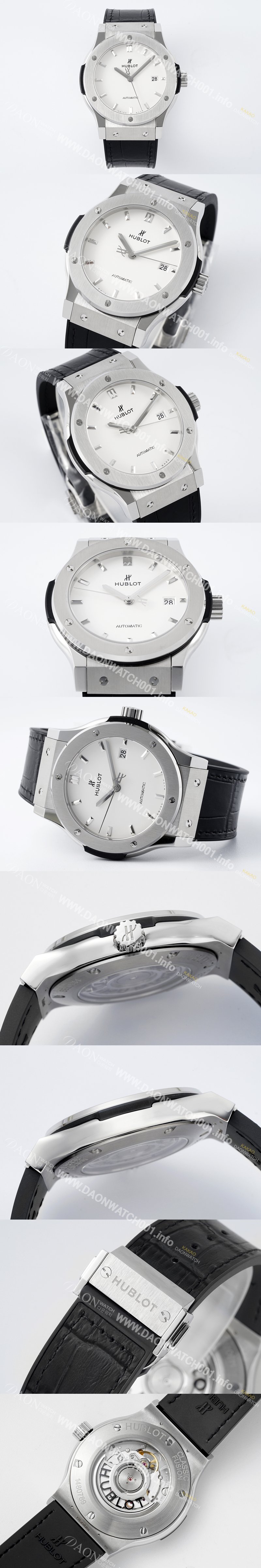 휴블렛 남성용 클래식 퓨전 542.NX.2611.LR 42mm 오토매틱 2892 타입 가죽/러버 믹스 화이트 다이얼 hub2138 Ⅳ