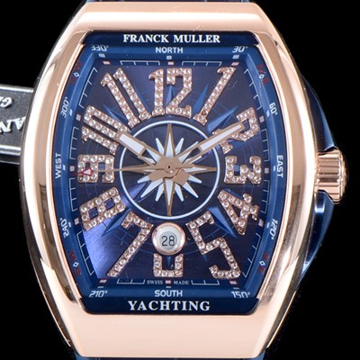 프랭크 뮬러 남성용 마스터 컴플리케이션 V45 SC DT YACHTING 5N 뱅가드 요팅!! 고급스러운 18K로즈골드 케이스 블루 다이얼 스위스 ETA 2824-A2오토매틱 FRA0450 Ⅳ