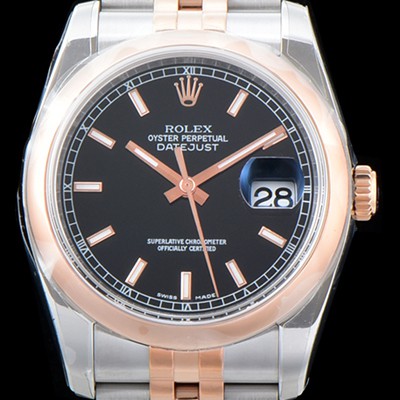 로렉스 남성용 업그레이드형 데이져스트 116201-63601 오이스터36mm 스무스 베젤(AR) 18K 로즈골드 투톤콤비 블랙 다이얼 오토매틱 무브먼트 ROL0010 Ⅳ