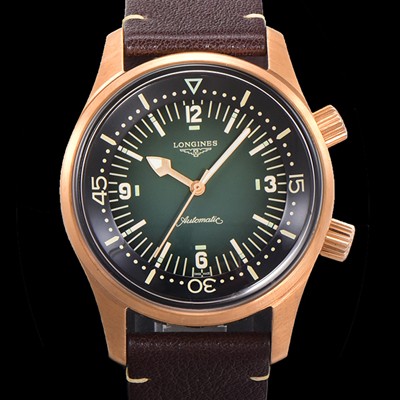 론진 남성용 해리티지 오토매틱 Cal.L888.5 타입 42mm 브론즈케이스 가죽줄 그린다이얼 lon5131 Ⅳ
