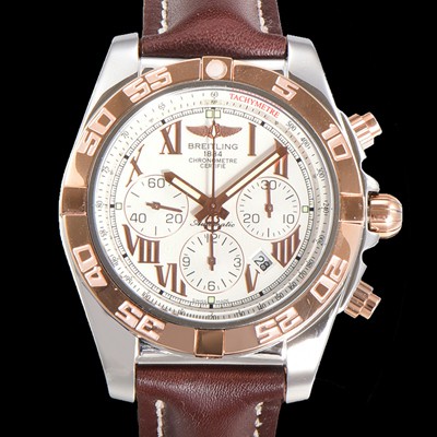브라이틀링 남성용 원드라이더 크로노맷 오토매틱 ETA-7750 기계식 44mm 18K 로즈골드 가죽줄 화이트다이얼 bre9911 Ⅳ